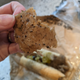 Close-up shot of seitan sandwich filling
